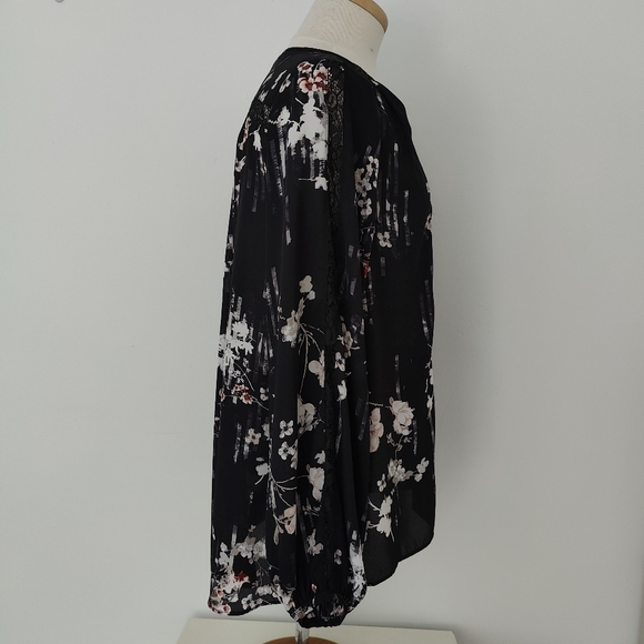 White House Black Market Floral Blouse 10 M Pink Flower Black Lace Chiffon Shirt - Picture 4 of 13
